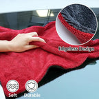 2 Pack Car Drying Towel, Premium Microfiber Towels for Cars, 1000GSM, Edgeless Twisted Loop Design, No Streaks, Scratches, or Water Spot, Absorbent Wash Towel, 18" x 24" (Red&Grey)