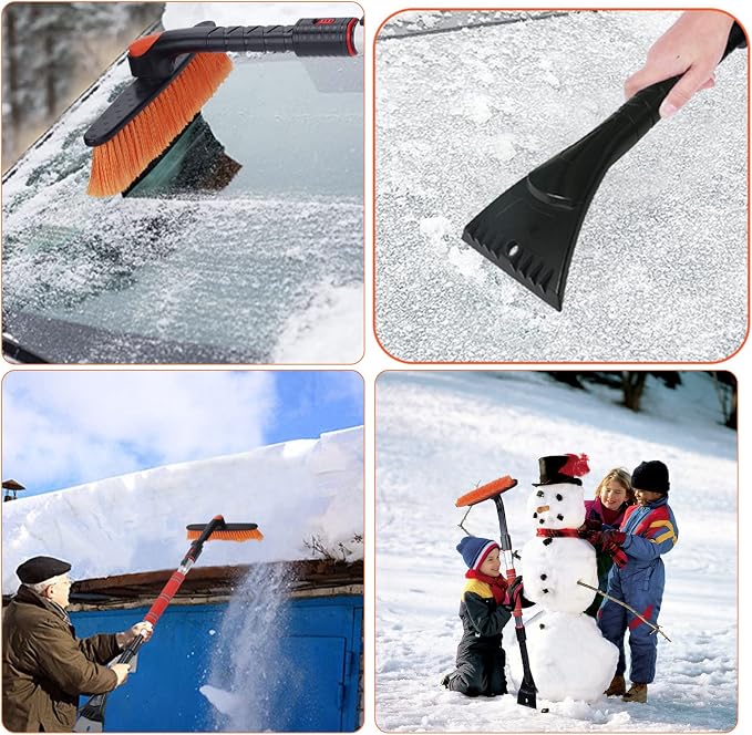 47.2" Extendable Snow Brush and Wider Ice Scraper (4.73" Width) with 360° Pivoting Brush Head, Snow Removal Tool Car Brush with Comfortable Foam Grip for Car Windshield, Trucks, SUVs