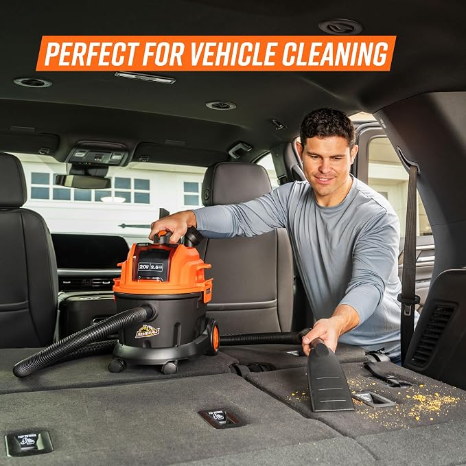 2.5 Gallon Max 20V Cordless Wet/Dry Shop Vacuum – DAA202W 0901 | Cordless Convenience, Powerful Wet/Dry Cleanup, Built for Auto Detailing, Portable Everyday Cleaning, Grab-and-Go Design