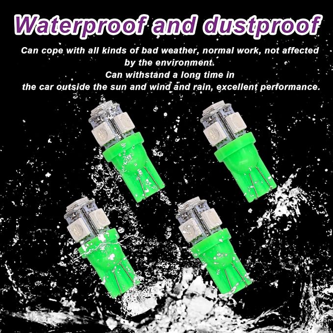 10 PCS Car Interior LED Light Bulb, T10 5050 5SMD LED Car Bulb Kit, Super Bright Automotive Led Replacement Bulbs for Dashboard Dome Map Door Courtesy License Plate Lights (Green)