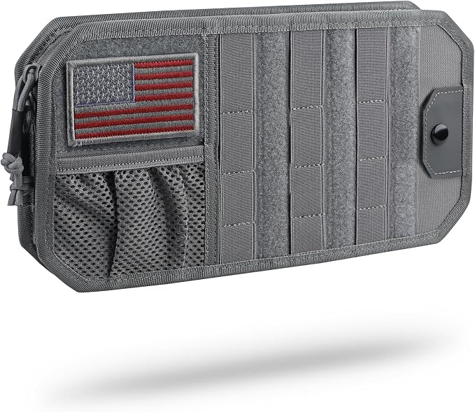 WYNEX Molle Car Sun Visor Organizer, Car Accessories with Zip Storage Pouch & Glasses Holder, Semi-Rigid Molle Panel with Patch for Tactical Gears, Fits Most Cars, Trucks, Pickups, Patrols