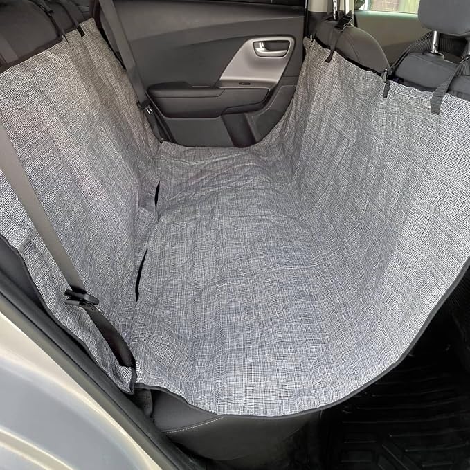 3-in-1 Back Seat Cover for Dogs, 100% Cotton Canvas Back Seat Hammock with Headrest Straps, Belt Slots, & Anchors, Non-Skid Cargo Area Cover, Machine Washable, No Harmful Chemicals, 56"x56"