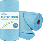 AIDEA Microfiber Cleaning Cloth Roll, Blue Shop Towels 55 Sheets Washable, Microfiber Towels for Cars, Blue Rags Reusable Paper Towel for Automotive, Workshop, House, Kitchen, Cleaning Supplies11×9"