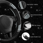 Leather Steering Wheel Cover - Made with PVC Leather - Anti-Slip, Universal Fit 14 1/2 inches to 15 inches - Gray