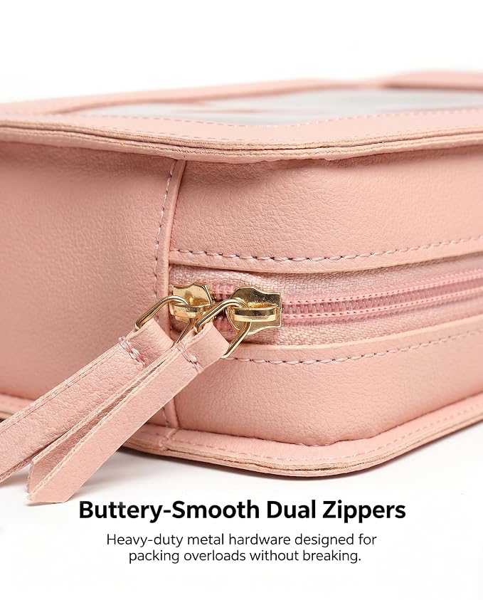 Clear Makeup Bag, TSA Approved Toiletry Organizer With Zipper, Fit Carry-on Travel Essentials, Cosmetic Bag for Women Men (O-Pink)