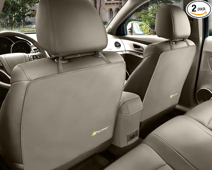 Luxury Clean-Edge Kick Mats - Seat Back Protectors and Seat Covers with Invisible Strap and Stiff Edging (2 Mats)