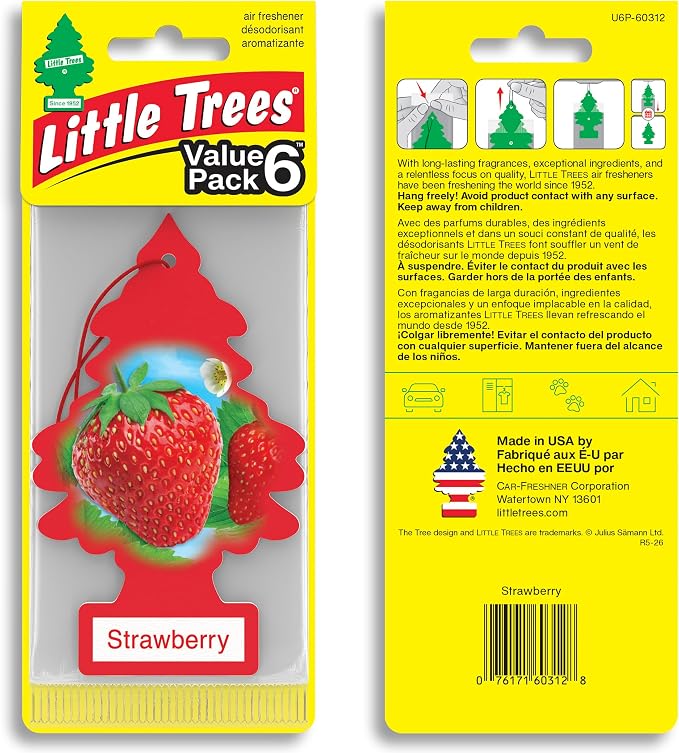 Car Air Freshener I Hanging Tree Provides Long Lasting Scent for Auto or Home I Strawberry, 6-Packs (4 Count)