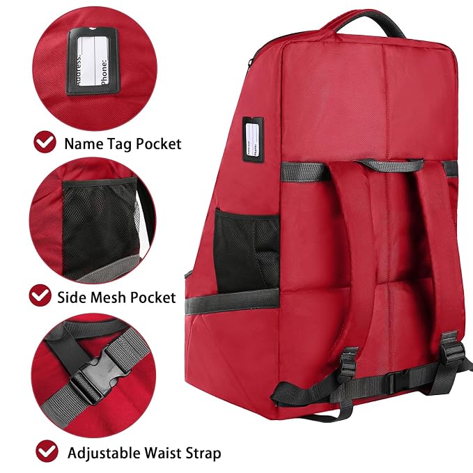 Car Seat Travel Bag, Padded Car Seats Backpack for Air Travel, Heavy Duty Carseat Travel Bag for Airplane, Airport Gate Check Bag (Red)