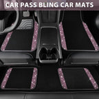 Bling Diamond Car Floor Mat Shining Rhinestones Carpet, Sparkly Glitter Crystal Anti-Slip PVC Heel Pad Automotive Universal Fit for SUV Sedan Car Van, 4pcs for Girl Cute Women, Black Pink