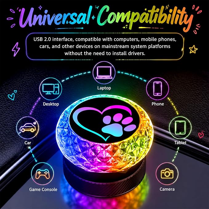 Bow USB LED Car Portable Interior Multi-Color Atmosphere Lamp | Portable Mini LED Night Light Auto Ambient Lighting, Universal Vehicle Bedroom Decor Car Accessories Bow Gifts for Women Men