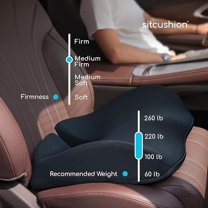 Car Seat Cushion for Long Driving – X Large Memory Foam Seat Cushion with Breathable 4D Mesh Cover, Sciatica & Tailbone Pain Relief, Orthopedic Coccyx Cushion for Car, Truck (Black)