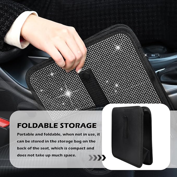 Bling Car Trash Can with Rhinestone,Foldable Car Garbage Can for in-Vehicle Waste Disposal,Multipurpose Hanging Back Seat Organizer & Decorations Fit for Most Cars Trucks