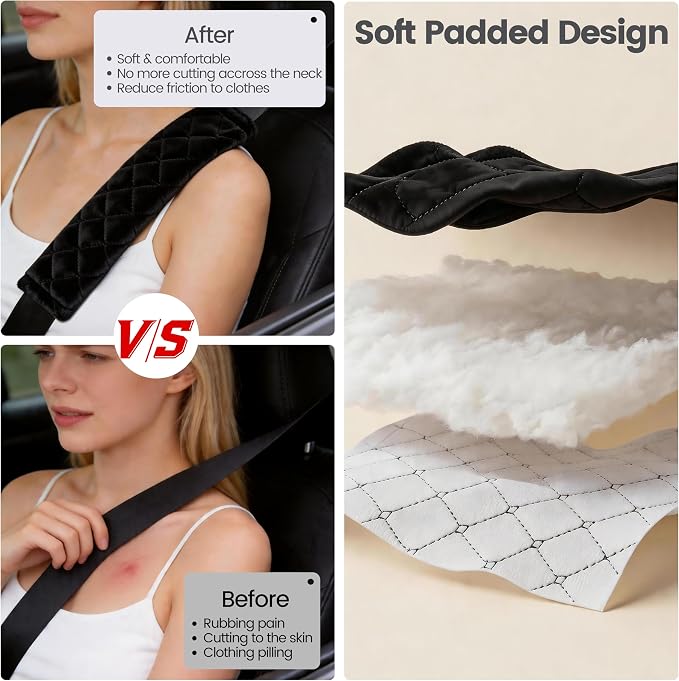 Soft Auto Seat Belt Cover Seatbelt Shoulder Pad 2 PCS for a More Comfortable Driving Compatible with All Cars and Backpack Black