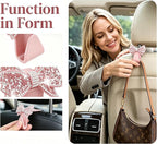 2PCS Bling Bow Car Seat Headrest Hooks, S Type Crystal Rhinestone Bowknot Auto Seat Back Storage Hooks, Diamond Cute Bow Vehicle Storage Organizer, Universal for Purses Bags Groceries(Pink)