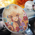 Highland Cow Steering Wheel Sun Shade Cover for Women Mandala Floral Steering Wheel Sun Block Anti-Heat Aluminum Foil Steering Wheel Cover