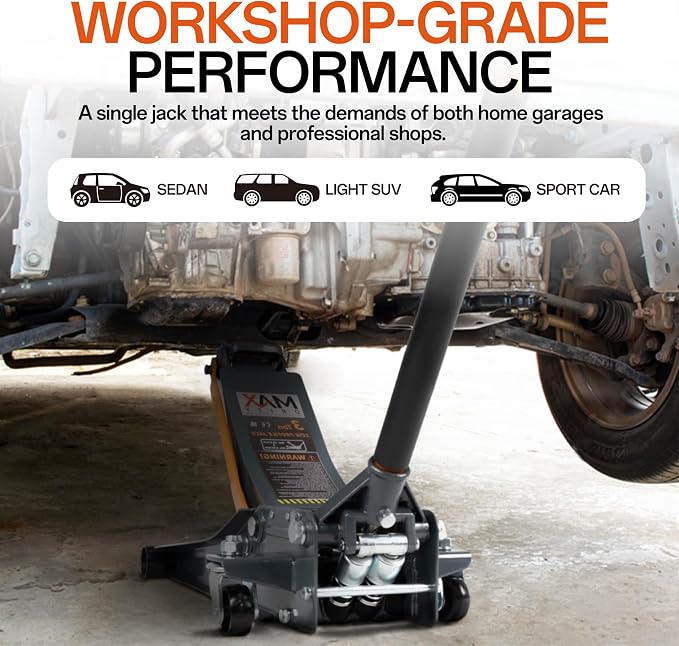 3-Ton (6600lbs) Low Profile Hydraulic Heavy-Duty Steel Floor Jack with Dual Pistons Quick Lift Pump, Home and Workshop Car Maintenance for Various Vehicles (Orange, 3 Ton Low Profile)