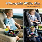 Car Seat Snack Tray for Kids Toddler Travel,Cup Holder Expander for Car,Toddler Travel & Road Trip Accessory for Mess-Free Snacking in The Car (Black)