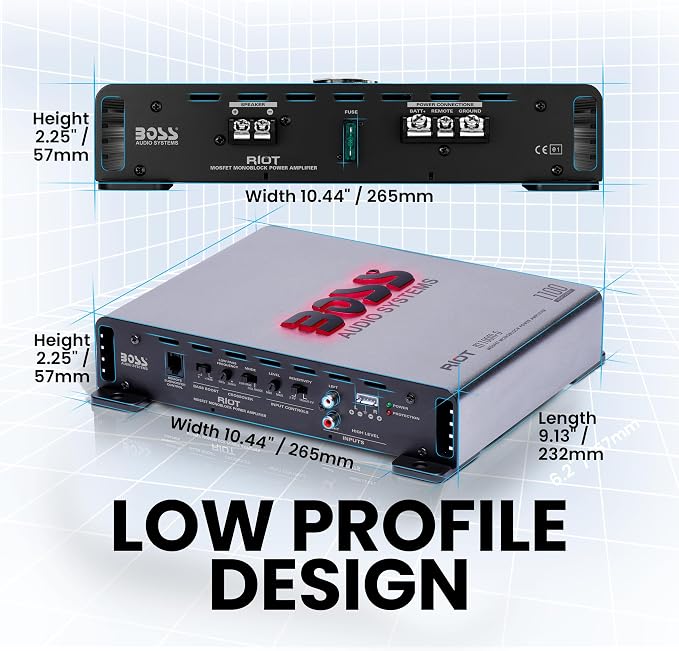 R1100M-S Monoblock Car Amplifier - 1100 High Output, 2-8 Ohm Stable, Low/High Level Inputs, Low Pass Crossover, MOSFET Power Supply