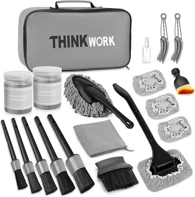 Windshield Cleaner Tool, Car Interior Cleaning Kit, Car Detailing Kit Interior Cleaner with10Pcs Detailing Brush Set, Gray Auto Detailing Supplies & Accessories