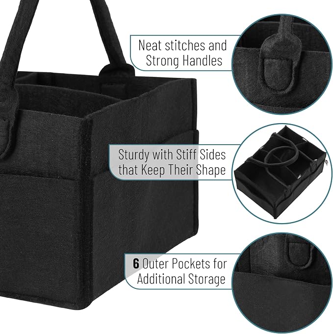 Mr. Pen- Baby Diaper Caddy Organizer, Black, Medium | Nursery Storage Bin and Car Organizer for Diapers and Baby Wipes