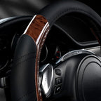 Wood Grain Microfiber Leather Sporty 14.5-15 inch Steering Wheel Cover Universal Fits for 95% Truck,SUV,Cars, Anti-Slip Safety Comfortable Design (Black Wood Grain)