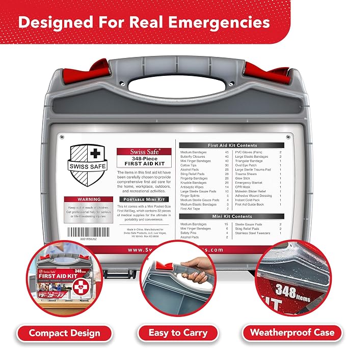 2-in-1 First Aid Kit for Car, Travel and Home, 348 Pieces, Large Hardcase with Bonus Mini Kit for Medical Emergency, Survival and Camping