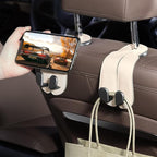 CoBak Purse Hook for Car - Universal Premium Stitched Leather and Aluminum-Magnesium Alloy Double Car Seat Back Storage Hook for Purses, Handbags, Bags (2 Pack),Beige
