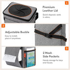 Car Trash Can with Lid and Tissue Holder, Leak-Proof Waterproof Automotive Garbage Cans, Car Accessory Interior, Trash Bin for the Back/Front/Console of Car, 2 Gallons, Grey