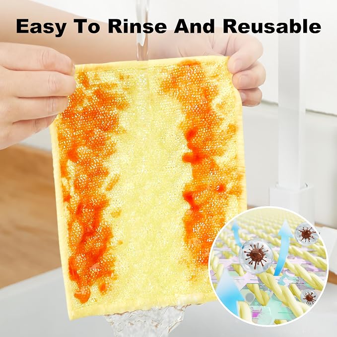 16 Packs Microfiber Cleaning Cloth - Bubble Mesh, Reusable Non-Scratch Cleaning Rags, Dual-Sided Dish Cloths, Multipurpose Dish Rags for Dishwashing, Kitchen, Stainless Steel, Yellow