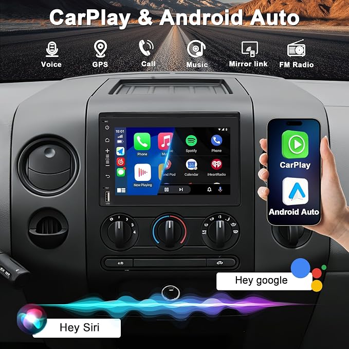 4G+64G Car Radio for Ford F150 2004-2008: 7" Stereo CarPlay Android Auto | Upgrade Android 15, BT 5.4, WiFi 6, GPS, FM, RDS, EQ, SWC, 1080P Backup Camera