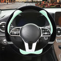 Furry Cute Soft Steering Wheel Cover 15 inch Black with Green | Fluffy Short Plush Car Accessories, Non-Slip Cold-Proof Sweat-Proof Colorfast, Universal 14.5 inch to 15 inch
