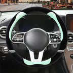 Furry Cute Soft Steering Wheel Cover 15 inch Black with Green | Fluffy Short Plush Car Accessories, Non-Slip Cold-Proof Sweat-Proof Colorfast, Universal 14.5 inch to 15 inch