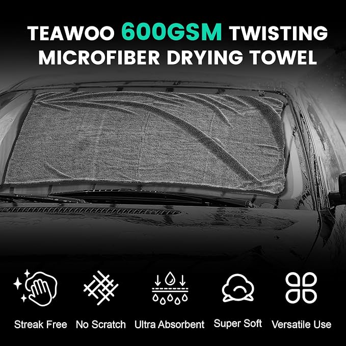 16-Pack Bulk Microfiber Towels for Cars, Super Absorbent Car Drying Towel, Extra Large Car Towel (600GSM, 24" x 35")