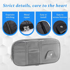 Car Sun Visor Organizer, Sunglass Holder and Storage Pocket, Card Cash Pouch with Multi-Pocket Net Zipper, Case Bag for License Pen Key, Auto Accessories for Truck, SUV, Van (Gray)