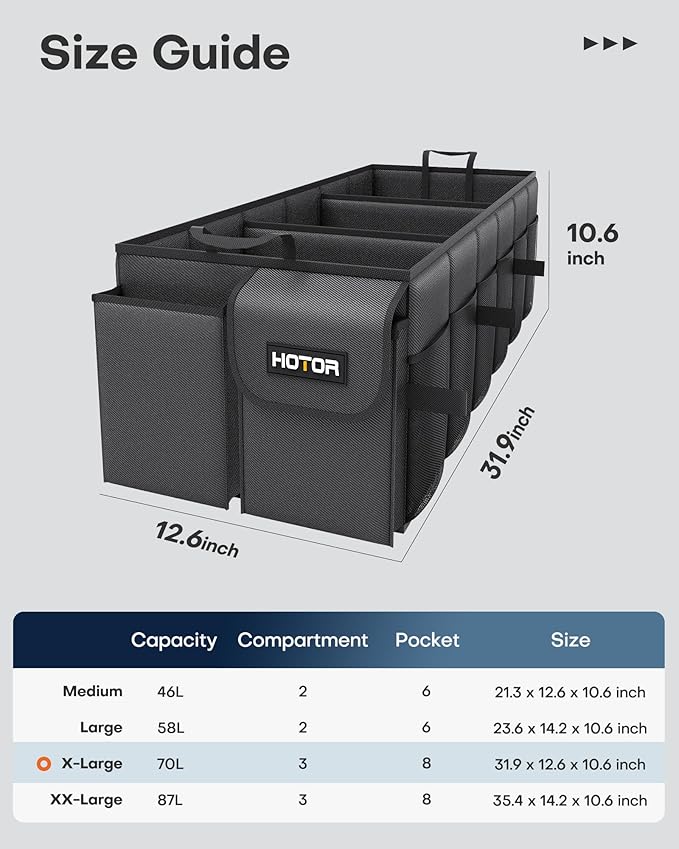 Trunk Organizer for Car - Car Organizer, Foldable Trunk organizer for SUVs & Sedans, Sturdy Organization for Car Accessories, Tools, Sundries, Black, 3 Compartments, 31.9"×12.6"×10.6"