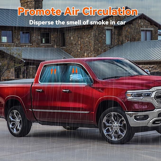 Window Visor Rain Guards Compatible with 2019-2024 Dodge Ram 1500 New Body Crew Cab with 4 Full Size Doors, Tape-On Wind Deflectors Vent Visors for Trucks Accessories