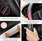 Wine Red Car Steering Wheel Cover, Nappa Leather, Bottom Color Blocking, Universal 14.5-15 Inch Leather Anti-Slip Breathable Auto Steering Wheel Covers for Men Women