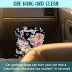 Car Trash Bag Watercolor Pink Flowers Leak-Proof Waterproof Car Garbage Bag with Drawstring Foldable Canvas Trash Bin with Adjustable Buckle for Car Accessories, Travelling, Camping
