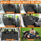 Waterproof Dog Car Seat Cover for Back Seat, Pet Hammock- S, Black/Orange | Durable waterproof hammock with nonslip design & storage pockets. Protects seats from scratches, fits cars, SUVs & trucks.