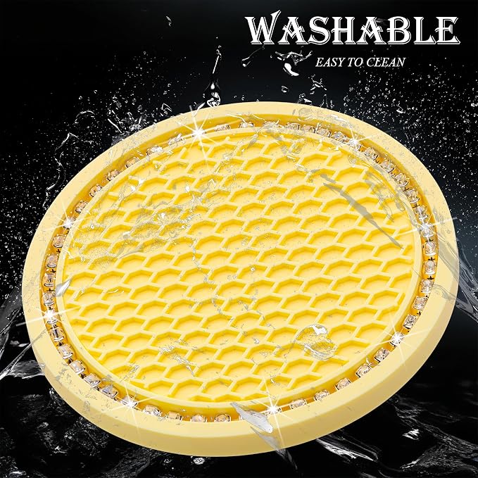 4PCS Bling Cup Holder Coaster, 2.75 Inch Auto Car Cup Holder Insert Coasters, Soft Silicone Anti-Slip Shockproof, Universal Vehicle Interior Accessories for Women Girls (Yellow & White)
