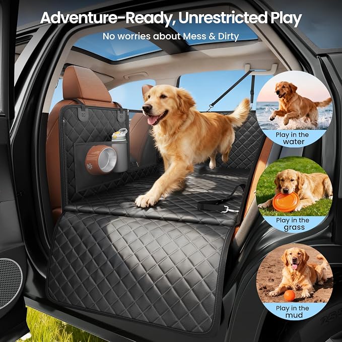 2.0 Hard Bottom Back Seat Extender for Heavy-Duty Dogs, Dog Truck Seat Cover with Cushion Sponge, Waterproof Dog Hammock with Mesh Window for Car, Universal Fit for Crew Cab Truck/SUV, XL Black