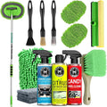 17pc Car Wash Kit, Car Cleaning Kit with Car Wash Brush Long Handle, Car Wash Soap, Interior Cleaner, Wheel Cleaner, Window Squeegee, Car Interior Detailing Kit for Cars Trucks RVs SUVs
