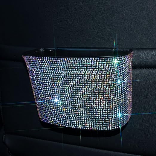 Car Trash Can, Hanging Trash Bin, Leakproof Garbage Organizer, Bling Vehicle Waste Basket, Mini Dustbin Container with Clip for Car, Office, Kitchen, Bedroom, Home and More, Multicolor