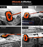 Car Wash Brush, 43" Extendable Car Wash Brush Mop with Long Handle, 15 Degree Curved Soft Car Washing Brushes with Extra Microfiber Brush Head for Truck SUV Cleaning, Orange