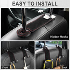 Car Seat Headrest Hook, Premium Suede Double Hook 2 Pack, Universal Hanging Accessories for Purse, Bag, Groceries - Car Interior Accessories (Black)