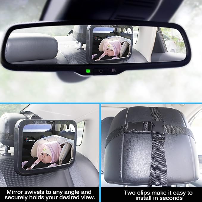 Baby Car Mirror, Safety Car Seat Mirror for Rear Facing Infant with Wide Crystal Clear View, Shatterproof, 360° Rotation, Crash Tested and Certified