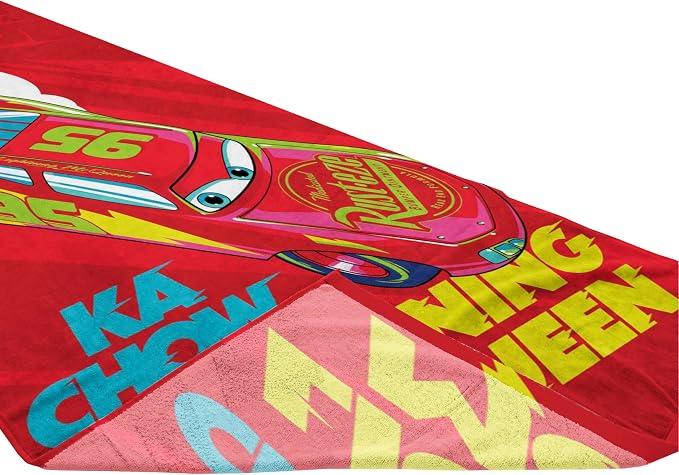 Children Beach Towel - 100% Cotton Super Soft Absorbent Bath Towel, 28" x 58" Inch Lightweight for Travel, Official Licensed Product, Red - Cars