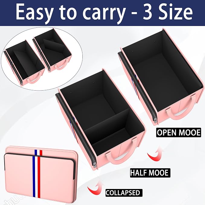 Trunk Organizer for Car, Waterproof Collapsible 3 Compartments Car Organizer, Foldable Storage for Car Accessories, Tools, Sundries for Women Men, Tote Bag (Pink, Standard)