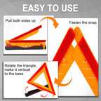 12PK DOT Approved Foldable Road Safety Warning Triangles | Heavy weighted anti-tip base, high visibility reflect panels, fully compliant with US FMVSS 571.125 roadside safety rules
