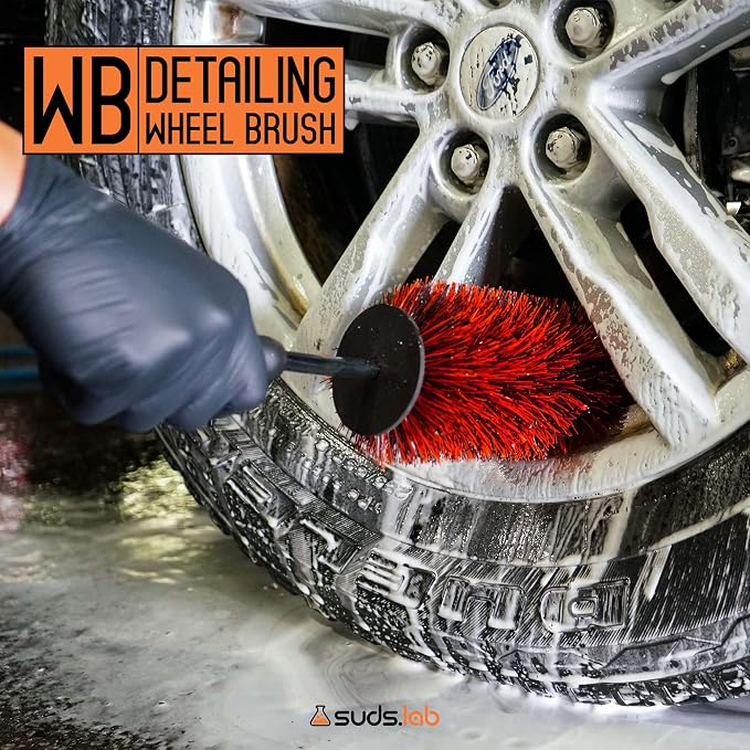 WB Premium Detailing Wheel Brush for All Vehicle Types – 17.7" Ultra-Soft and Scratch-Free Reusable Rim, Wheel, and Tire Brush for Deep Cleaning